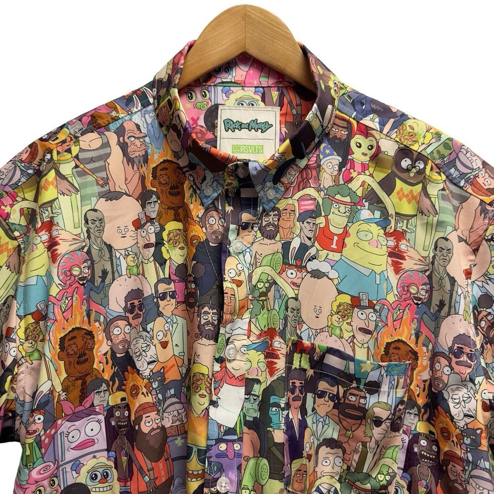 RSVLTS x Rick & Morty Men's XL Interdimensional Mashup S/S Button Down Shirt euc